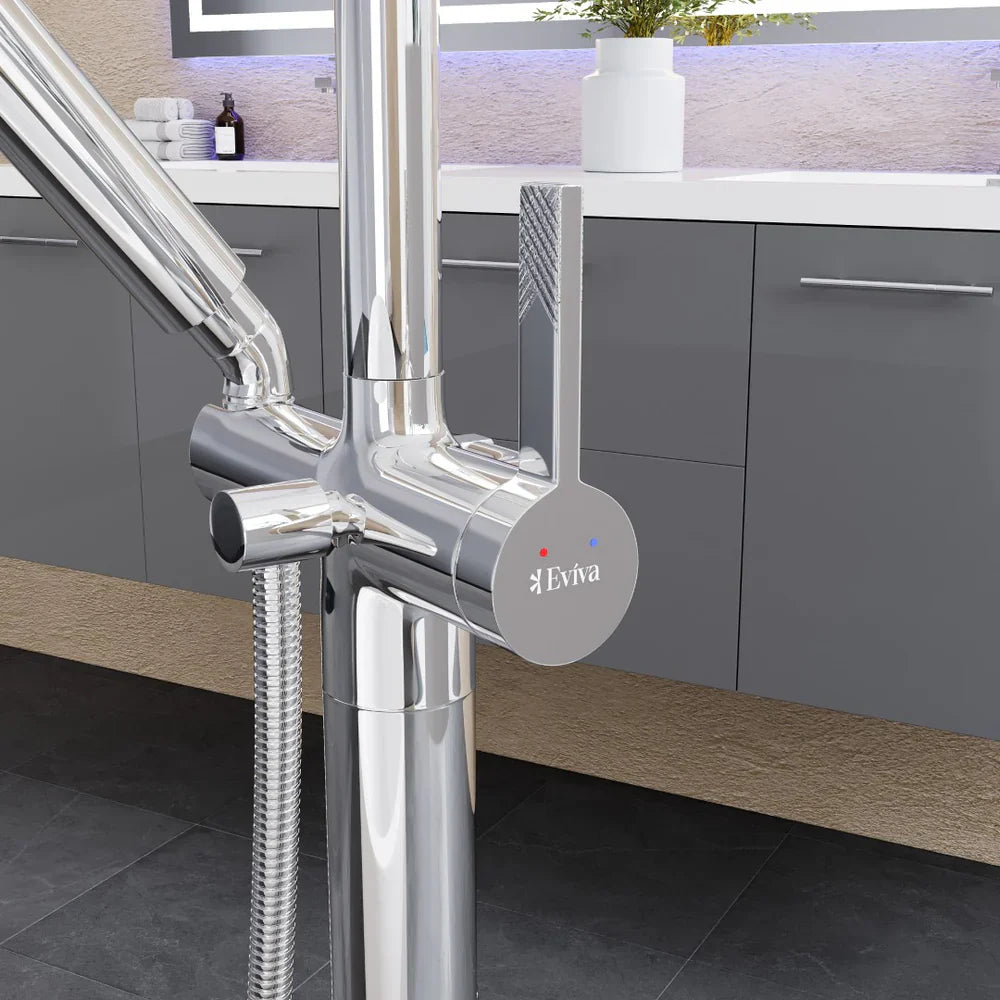 Eviva Modem Single-Handle Freestanding Tub Faucet with Hand Shower – Polished Chrome