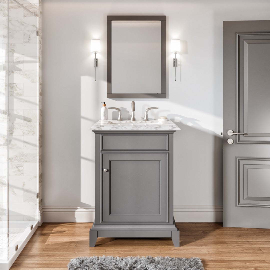 Eviva Elite Princeton Bath Vanity with Carrara Marble Top and Undermount Porcelain Sink (24"-30")