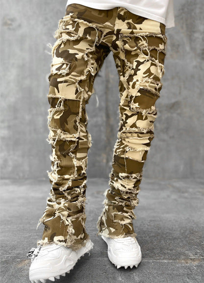 Patched Pants Long Tight Fit Stacked Jeans