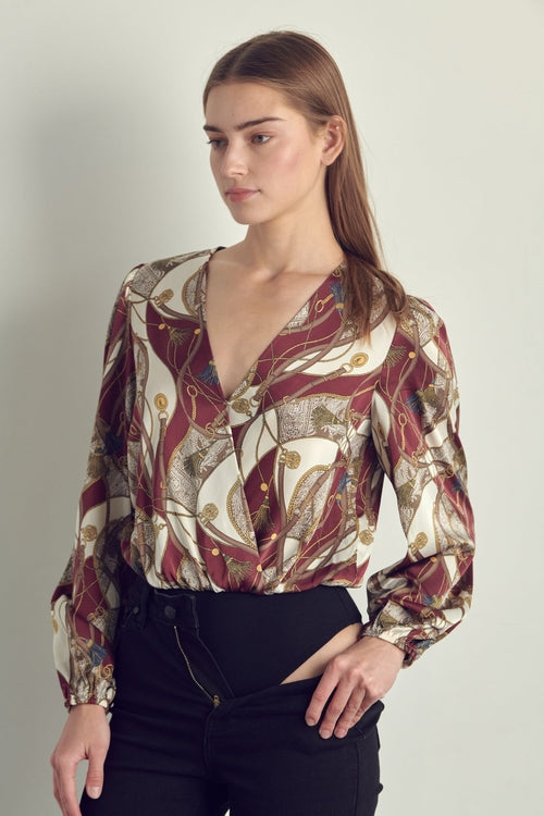 Women's V-Neck Abstract Print Blouse with Long Sleeves | Apparel | Kitchen + Metal