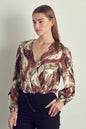 Women's V-Neck Abstract Print Blouse with Long Sleeves | Apparel | Kitchen + Metal