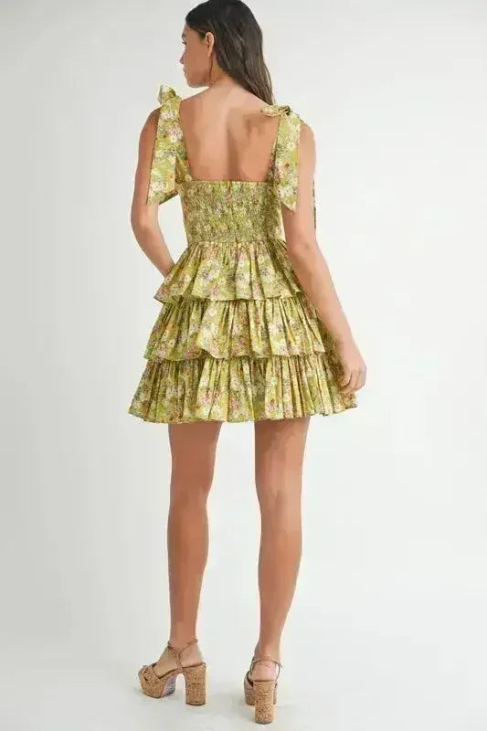 MABLE Floral Mini Dress – Adjustable Shoulder Tie Layered Design