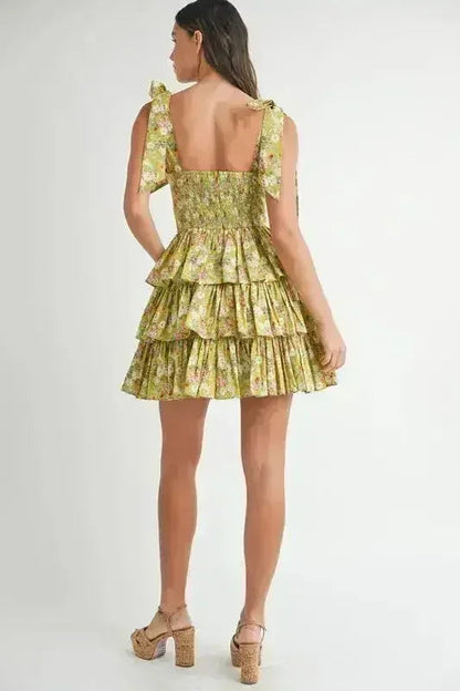 MABLE Floral Mini Dress – Adjustable Shoulder Tie Layered Design
