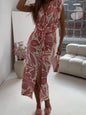 Full Size Slit Printed V-Neck Midi Dress Plus Size