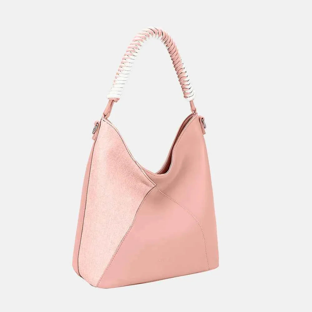 David Jones PU Leather Handbag with Woven Handle
