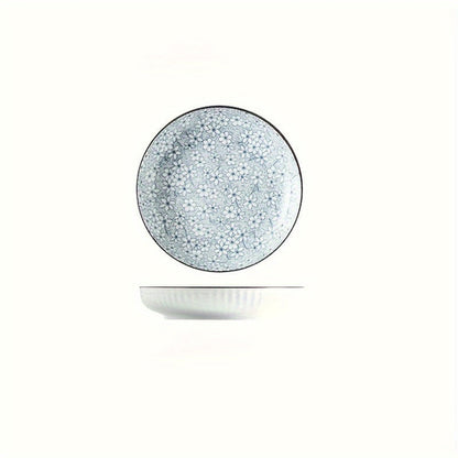 Elegant Japanese Ceramic Dinner Plate  Floral  Geometric Design