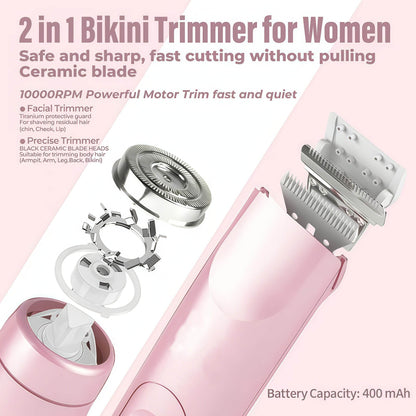 2-in-1 Bikini Line & Facial Trimmer for Women – Gentle, Precise Hair Removal