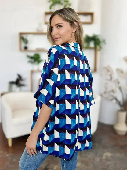 Geometric Notched Sleeve Blouse - Versatile Top | Femstylo