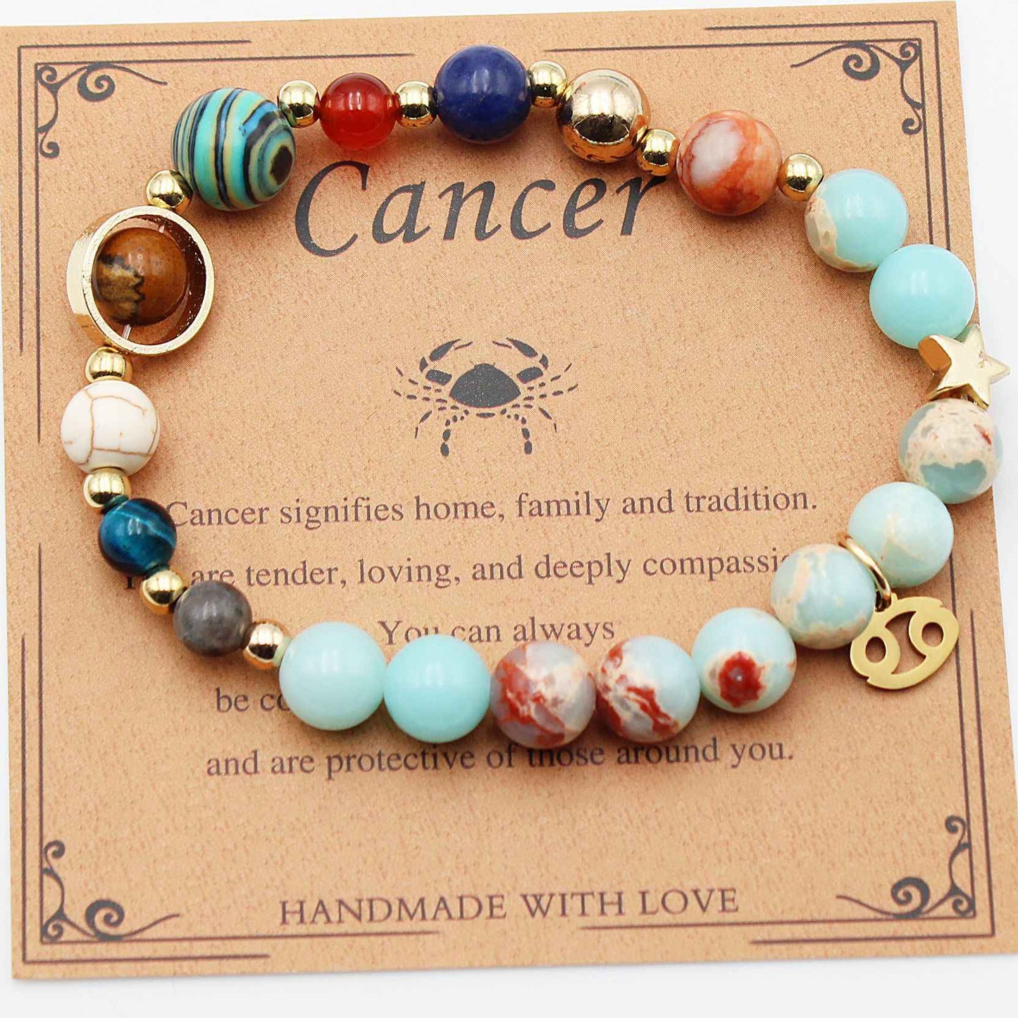Twelve Constellations Bracelets - Natural Stone Beaded Bracelets with Eight Planet Designs