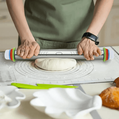Adjustable Stainless Steel Rolling Pin – 43cm Dough & Fondant Roller with Thickness Rings for Baking & Cake Decorating