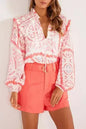Desert Flower Vintage Print Smocked Poet Collar Blouse | Femstylo