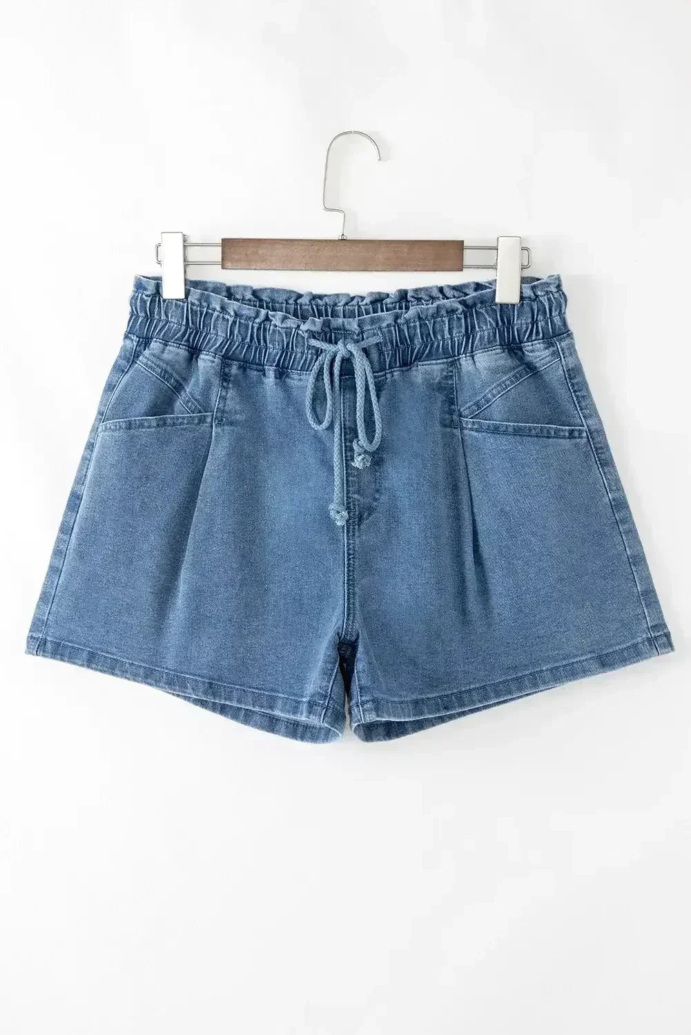 Grey Drawstring High Waist Casual Denim Shorts