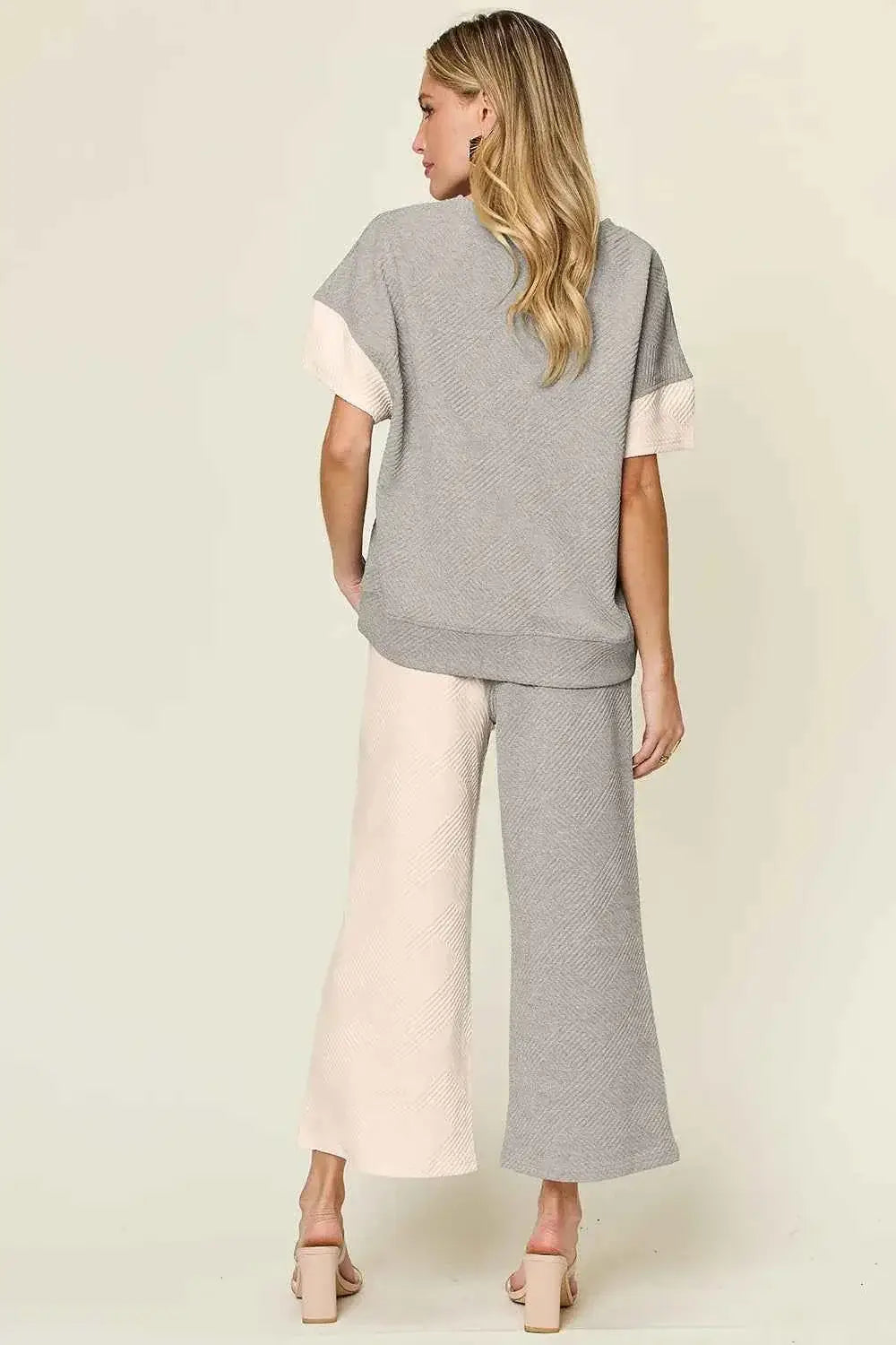Plus Size Contrast T-Shirt and Wide Leg Pants Set