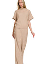 Zenana Sweater Mock Neck Top & Long Pants Set in Mocha