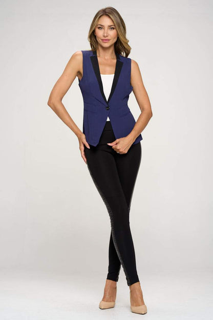 Sleeveless Single-Button Blazer Vest with Contrast Lapel | Apparel | Kitchen + Metal