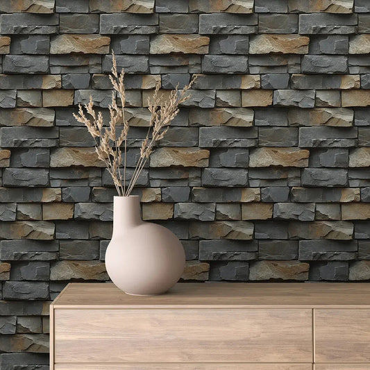 Charcoal Earth Stacked Stone Wall