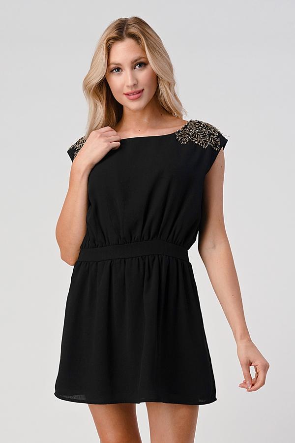 Embellished Shoulder Mini Dress – Timeless Elegance | Apparel | Kitchen + Metal