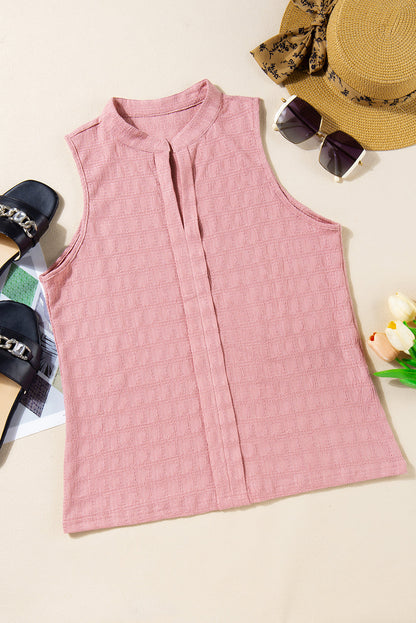 Sea Green Sleeveless Top - Textured Split V Neck Women's Shirt