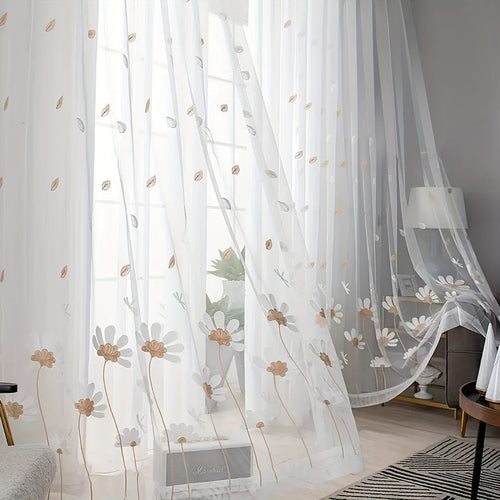 Elegant Floral Embroidered Tulle Curtain for Home Decor