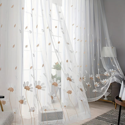 Elegant Floral Embroidered Tulle Curtain for Home Decor