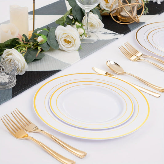Elegant 50Piece Gold Dinnerware Set for Weddings  Parties