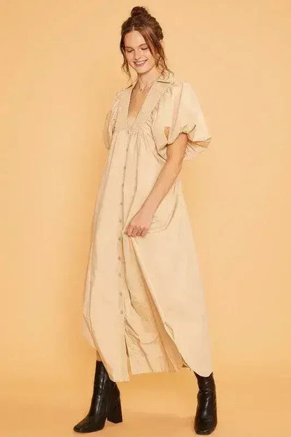 Annie Wear Smocked Puff Sleeve Midi Dress
