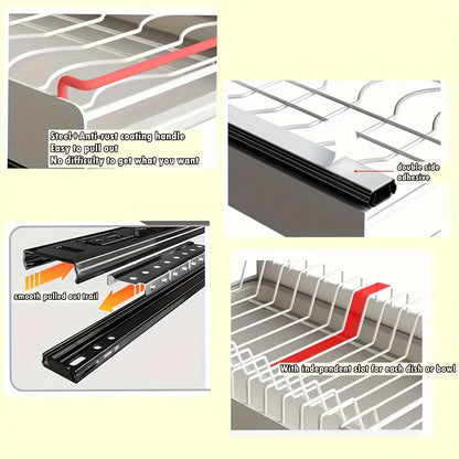 Space-Saving Stainless Steel Dish Rack - Pull-Out Kitchen Organizer | Home Organization | Kitchen + Metal