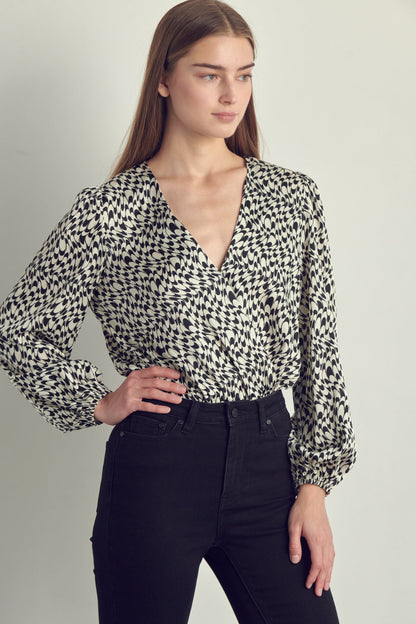Women's V-Neck Abstract Print Blouse with Long Sleeves | Apparel | Kitchen + Metal