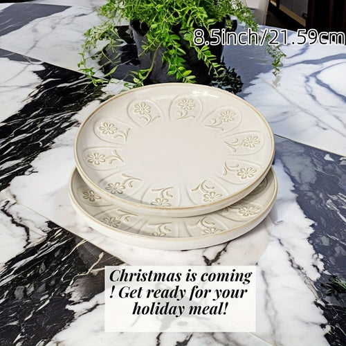 Artena Floral Embossed Ceramic Dinner Plate Set  27cm  22cm Microwave