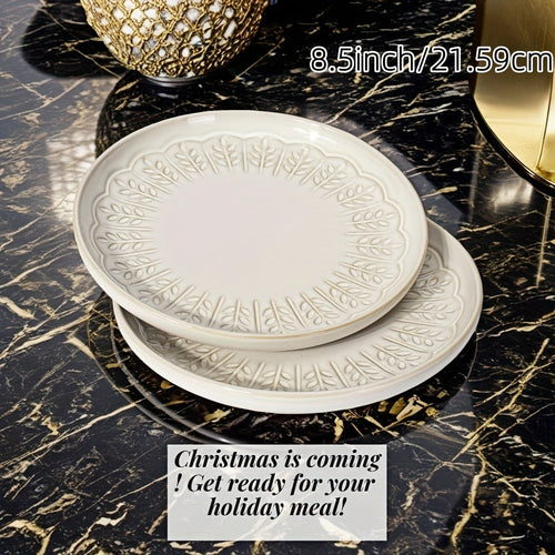 Artena Floral Embossed Ceramic Dinner Plate Set  27cm  22cm Microwave