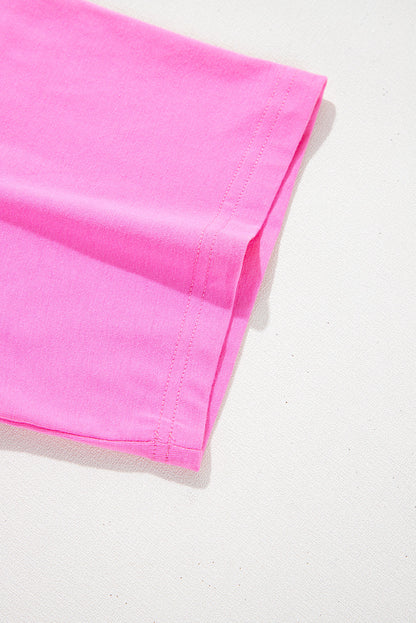 Bright Pink Checkered MAMA Letter Print Plus Size T Shirt