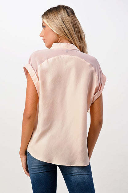 Rolled Sleeve Button-Up Satin Blouse | Apparel | Kitchen + Metal
