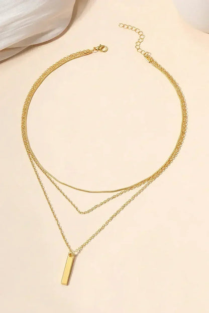 Gold Bar Pendant Layered Adjustable Chain Necklace