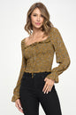 Smocked Floral Long Sleeve Top with Ruffle Neckline | Apparel | Kitchen + Metal