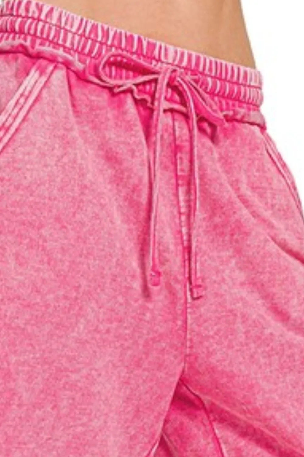 Zenana Washed French Terry Palazzo With Pockets in Pink