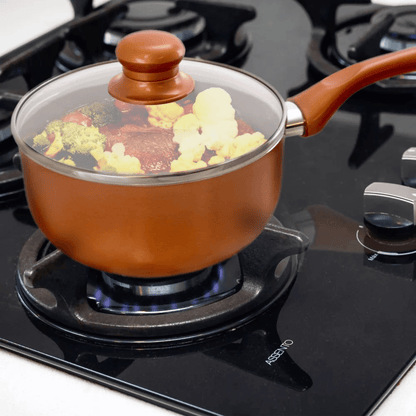 Better Chef 2Qt Ceramic-Coated Copper-Tone Saucepan with Glass Lid