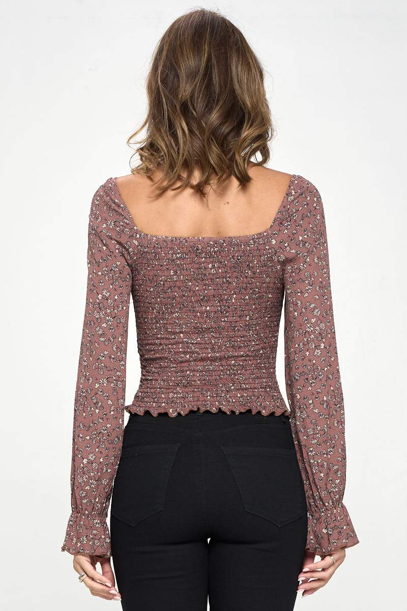 Smocked Floral Long Sleeve Top with Ruffle Neckline | Apparel | Kitchen + Metal