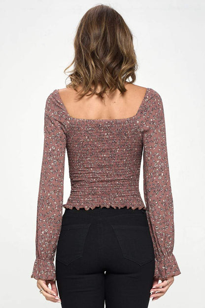 Smocked Floral Long Sleeve Top with Ruffle Neckline | Apparel | Kitchen + Metal