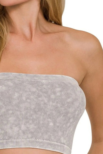 Zenana Washed Ribbed Seamless Tube Top in Gray
