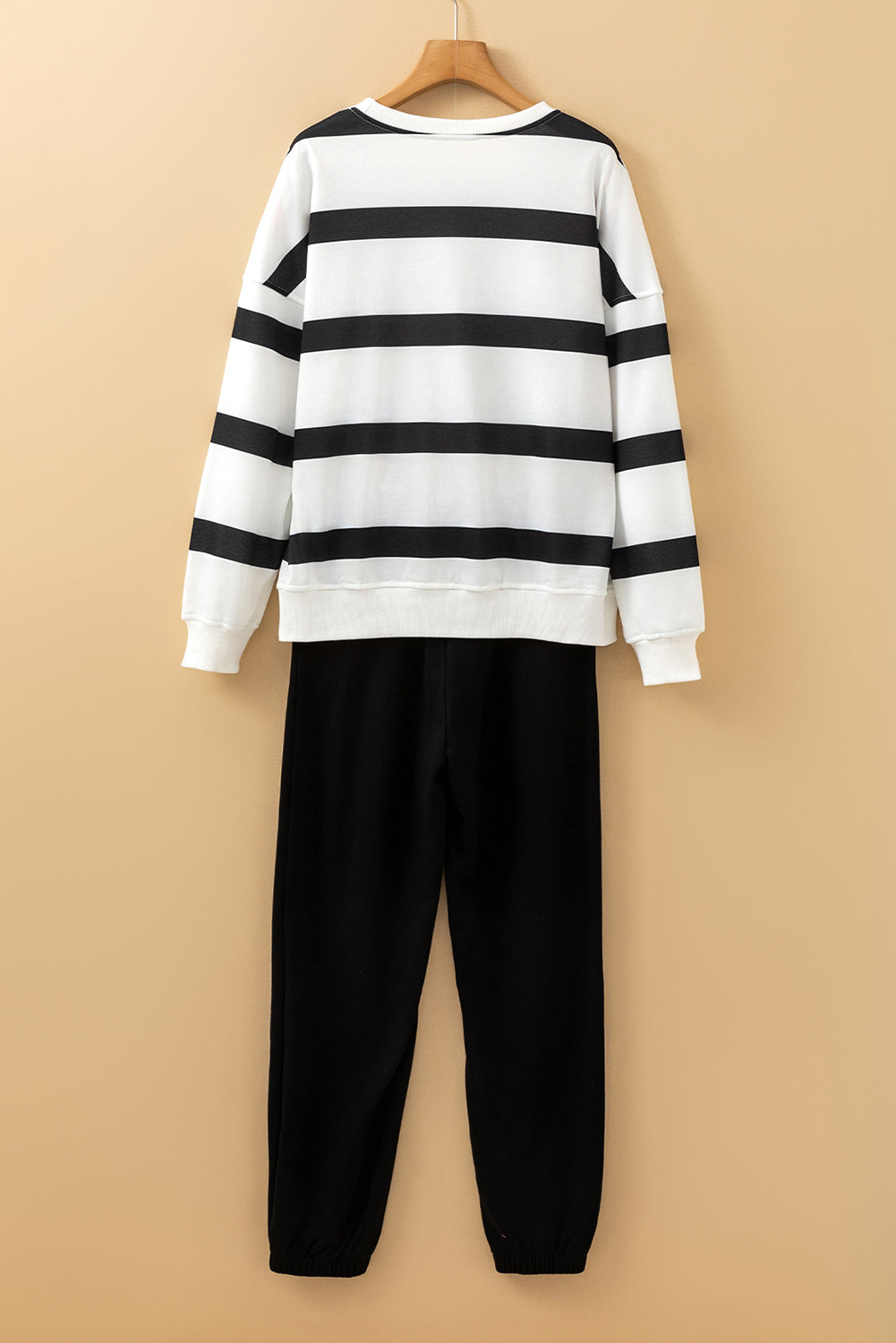 Light French Beige Striped Pullover and Joggers Set for Effortless Style
