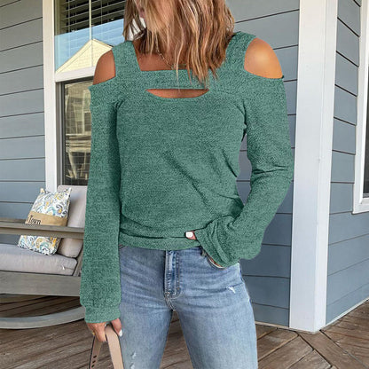 Womens Cold Shoulder Top Cut Out Long Sleeve Basic T Shirts Casual Blouse Tshirts