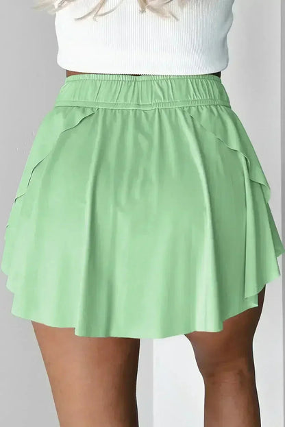 Light Green Drawstring High Waist Lined Tennis Skort