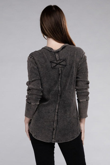 ZENANA Washed Baby Waffle Long Sleeve Top