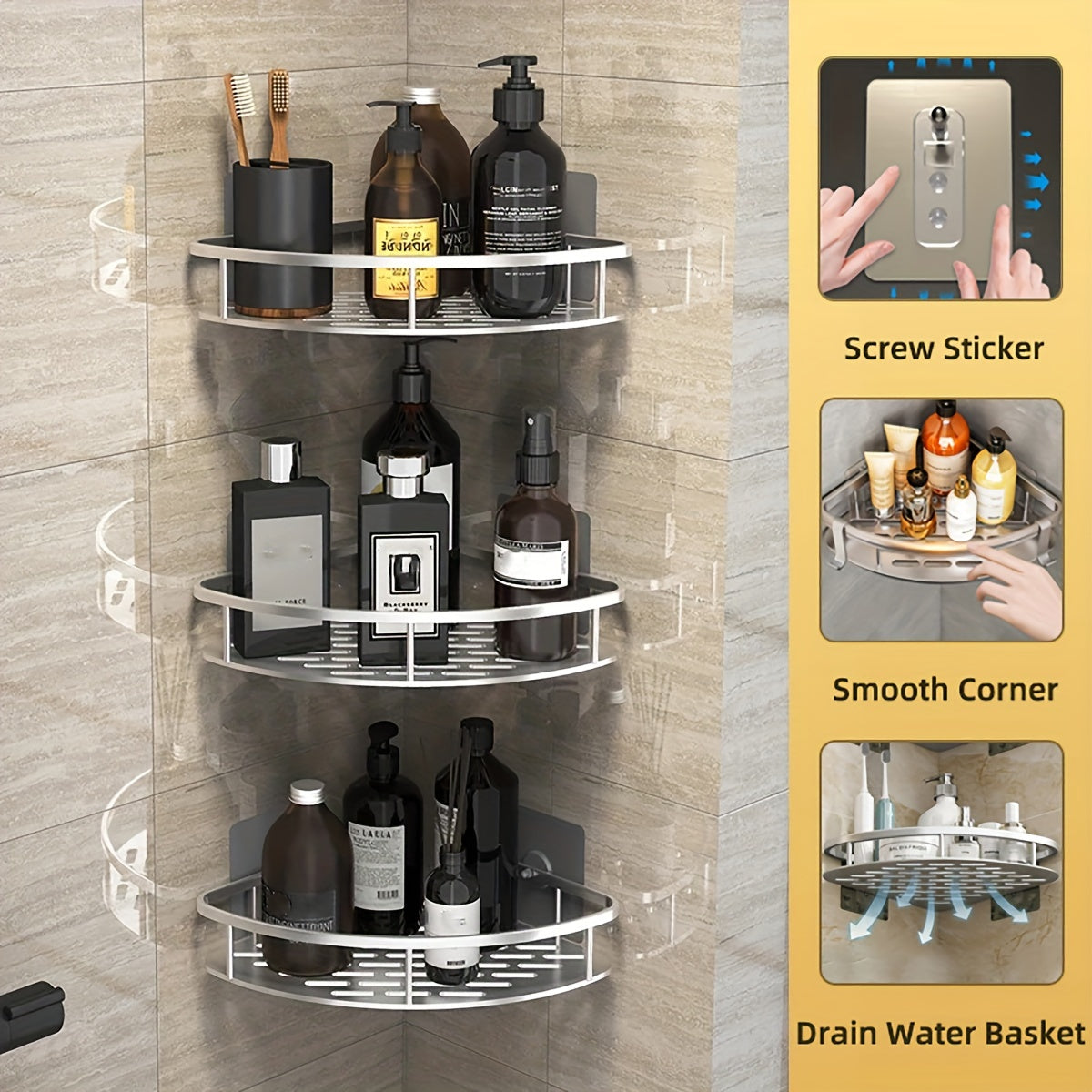 SpaceSaving Double Layer Aluminum Corner Bathroom Shelf