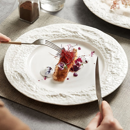 Elegant European Ceramic Dinner Plate with Relief Pattern