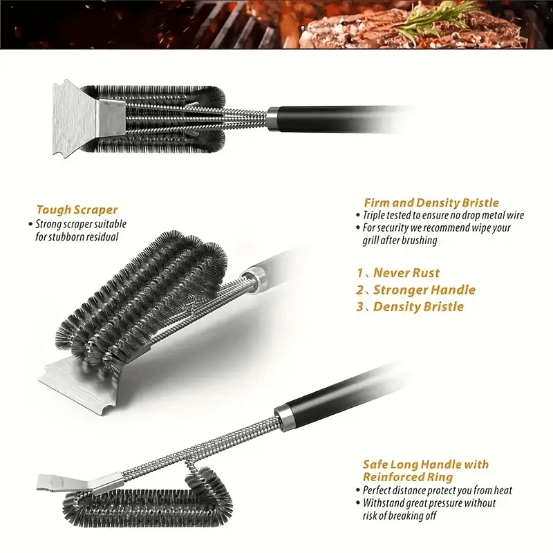 Non-stick Stainless Steel BBQ Cleaning Brush with Safe Bristles