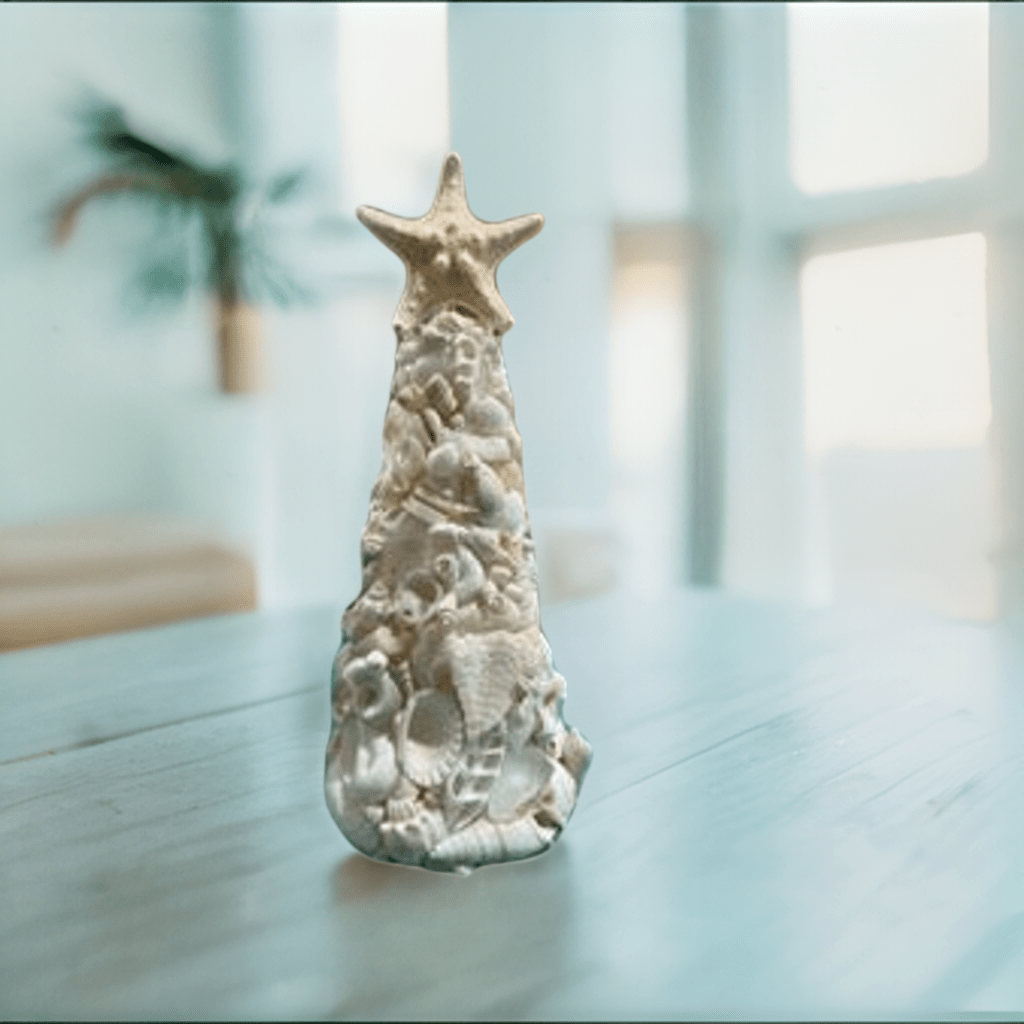 9" White Seashell Tree with Coral