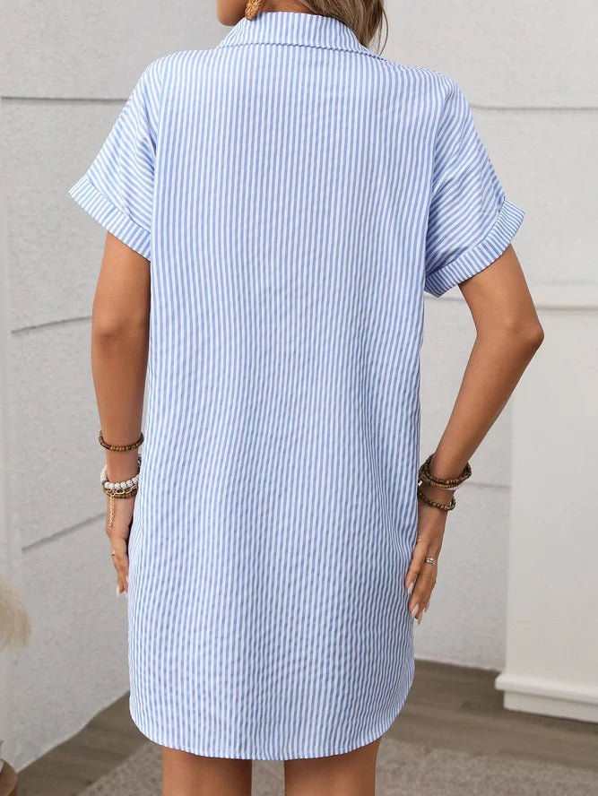Striped Cotton Linen Shirt Dress