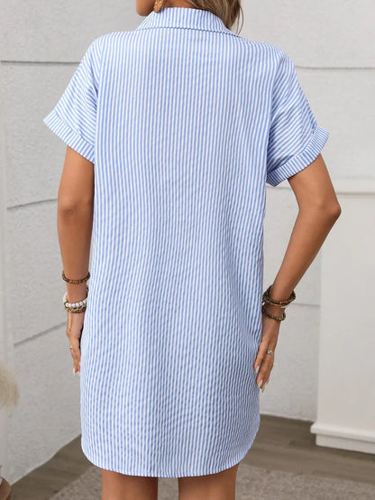Striped Cotton Linen Shirt Dress