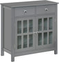 Gray Glass Door Kitchen Cabinet with Drawers | Home Decor | Kitchen + Metal
